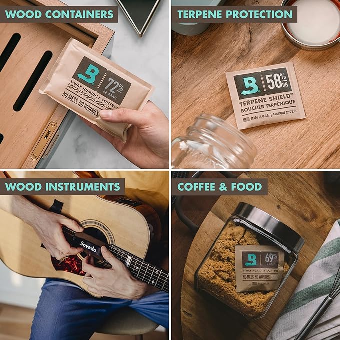 Boveda 62% Two-Way Humidity Control Packs for Storing 1 lb – Size 67 – 12 Pack – Moisture Absorbers for Storage Containers – Humidifier Packs – Individually Wrapped Hydration Packets