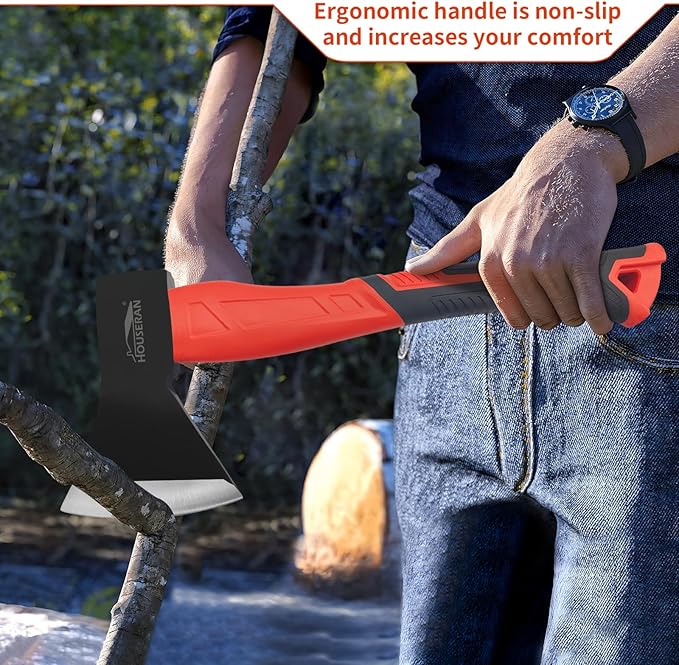 Camping Axe - 14" Wood Axe for Splitting Firewood, Non-Slip Handle, Ideal for Camping and Woodworking