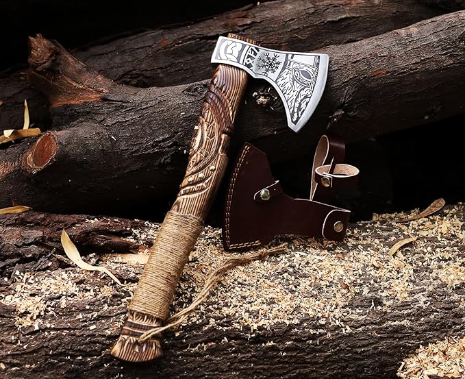 Excellent Blades | 17" Hand Forged Viking Axe with Sheath | Bearded Norse Axe | Decorative Handmade Axe | Carbon Steel Hatchet | Ragnar Axe | Gift for Men – Birthday, Anniversary, Christmas (EBX-01)