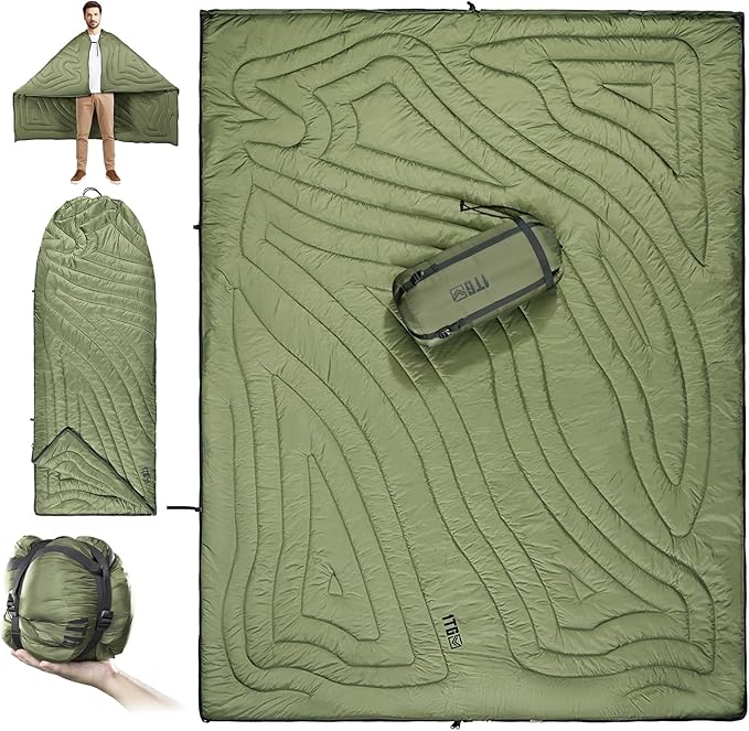 Camping Blanket, Packable, Lightweight Camp Quilt with Zipper, Multifunctional Outdoor Sleeping Blanket for Backpacking, Travel, Stadium, Beach