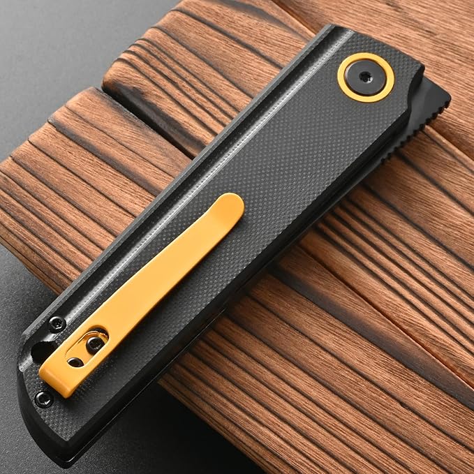 FF15 Folding Pocket Knife, AUS-10 Steel Blade G10 Handle EDC Tool Knife Pocket Clip for Men Women Outdoor Camping, Hunting, Survival(Black)