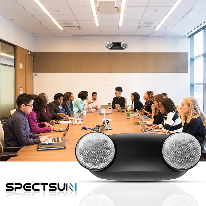 6 Pack Led Black Emergency Light with Battery Backup Round 2 Heads -UL Certified Exit Sign-120-277VAC/Commercial Emergency Lights Fixtures/Indoor Exit Lights for Home/Business.