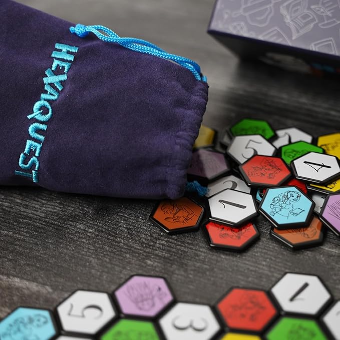 Hexaquest: The Strategic Trivia Board Game ??1500 Questions, 6 Categories, 65 Hexagon Tiles, Premium Bag ??Fun, Quick to Learn, Perfect for Game Nights, Families & Parties