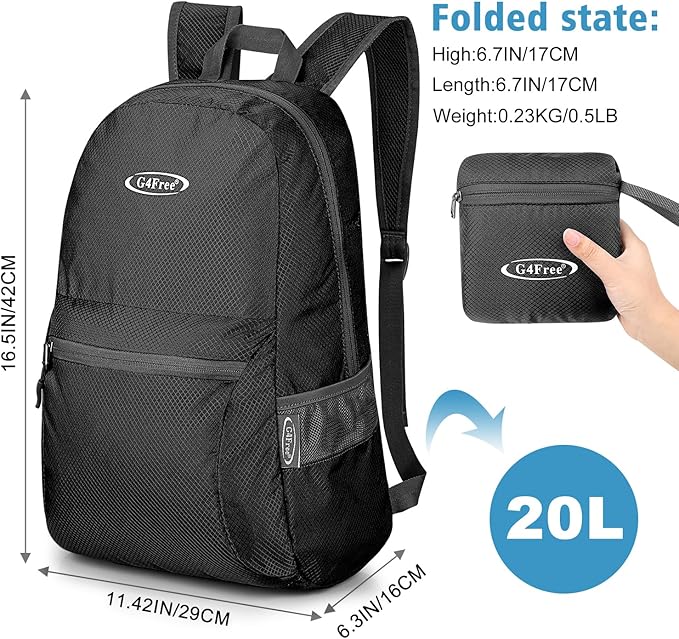 G4Free 20L Lightweight Packable Backpack Travel Hiking Daypack Foldable Backpack for Men Women