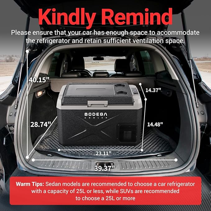 BODEGACOOLER 12 Volt Car Refrigerator, Electric Cooler Portable Freezer APP Control, 32Quart(30L) RV Car Fridge-4℉-68℉, 12/24V DC100-240 Volt AC for Outdoor Camping Travel Vehicles Home Use, Black