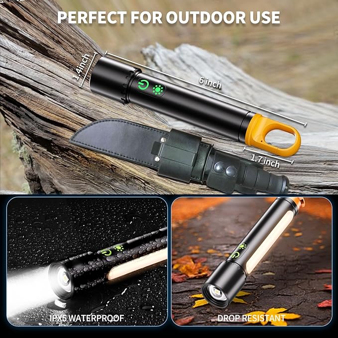 Rechargeable Magnetic Flashlights, LED High Lumens Flashlight Super Bright with 9 Modes, Waterproof Flashlight with Flashing Mode, Camping Essentials for Kids, Men, Women, Hiking & Outdoor Use