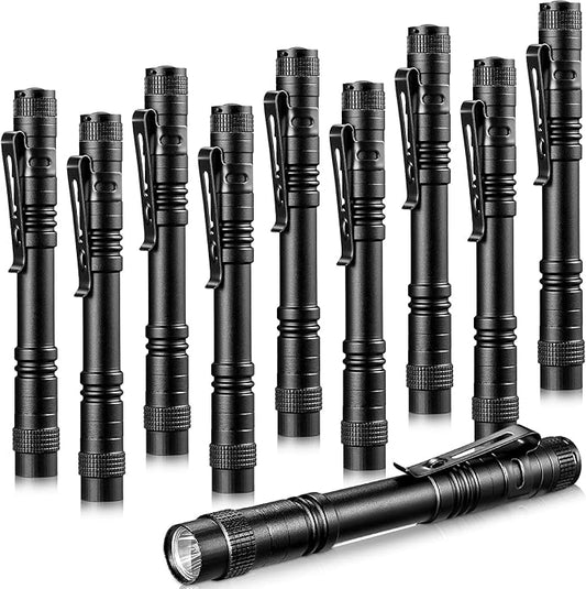 Honoson 10 Pieces Mini Pen Light Flashlight Small LED Pen Light Aluminum Pocket Flashlight with Clip for Inspection Camping Emergency Diary Lighting(5.2 Inches)