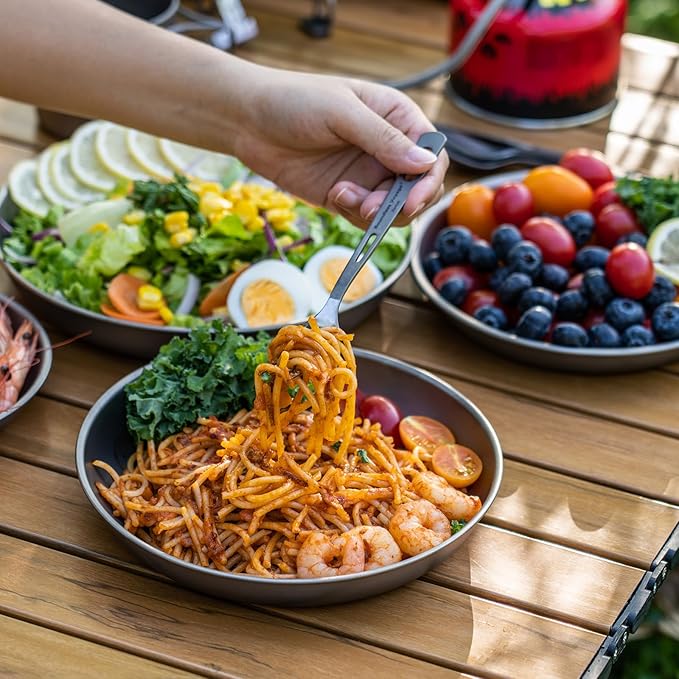 Boundless Voyage Titanium Camping Plate Dishes Saucer Lightweight Round Dinnerware Set Stackable Serving Plates Pasta Plates Travel Outdoor Home Kitchen Tableware Set Ti1141T