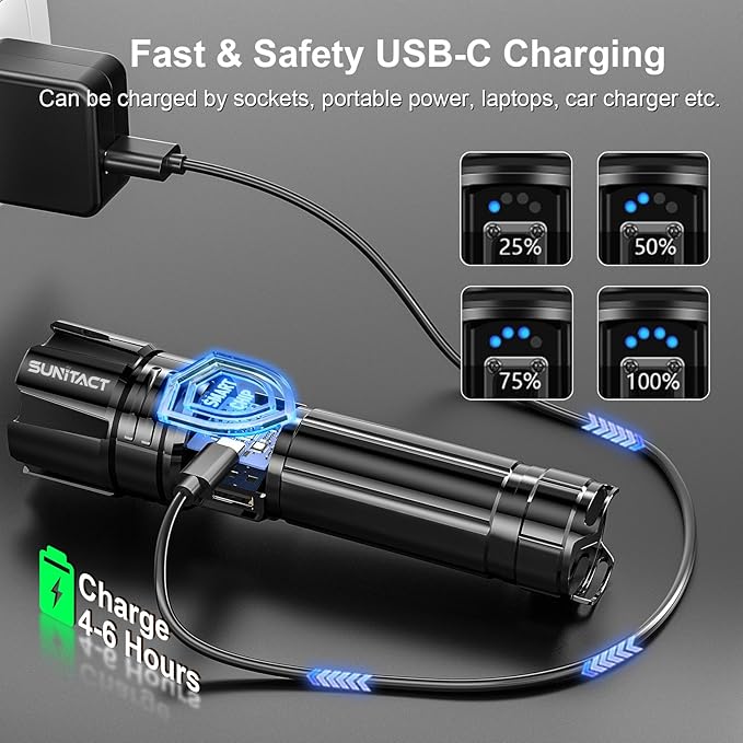 Flashlights High Lumens, Rechargeable Flashlight Led 2000 Lumen XHP70.2, Super Bright Flash Light, High Powered Handheld Flashlights for Emergency Camping Gift, IP67 Waterproof, Adjustable