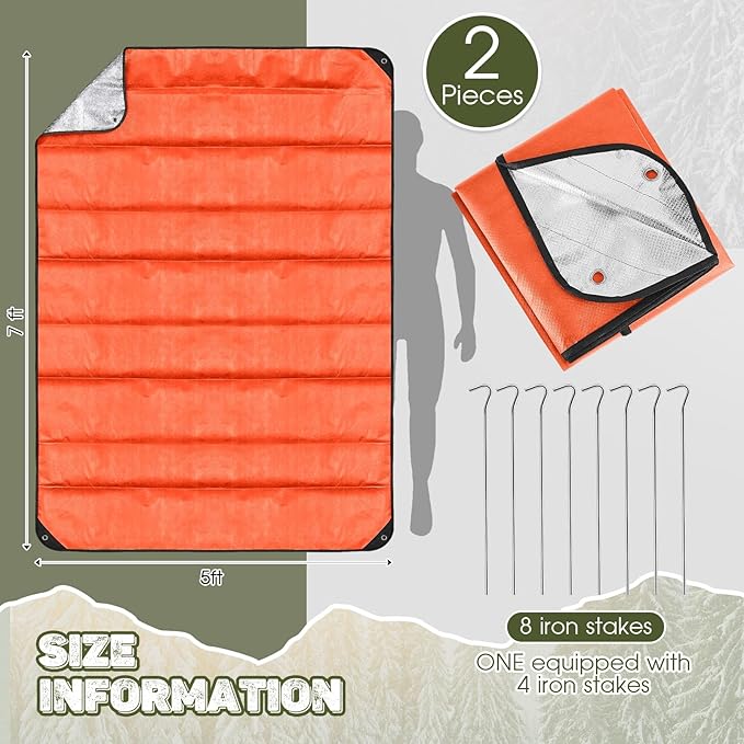 Kingdder 2 Pcs Heavy Duty Emergency Blanket for Survival 60 x 82 Inches Thermal Tarp Insulated Tent Camping Tarp Infrared Blocked Blankets for Rescue Camping Hiking(Orange)