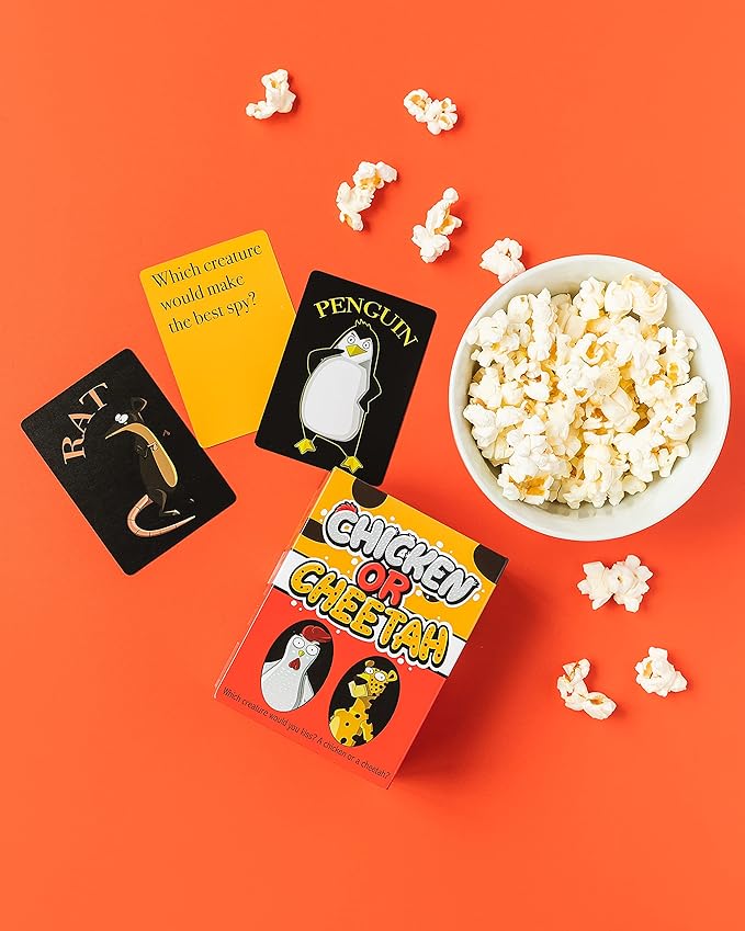 Chicken or Cheetah - A New Family Card Game Where Kooky Answers Keep The Laughs Coming! for Ages 4 to 104. Which Creature's Teeth Would You Brush? A Crocodile or a Piranha?