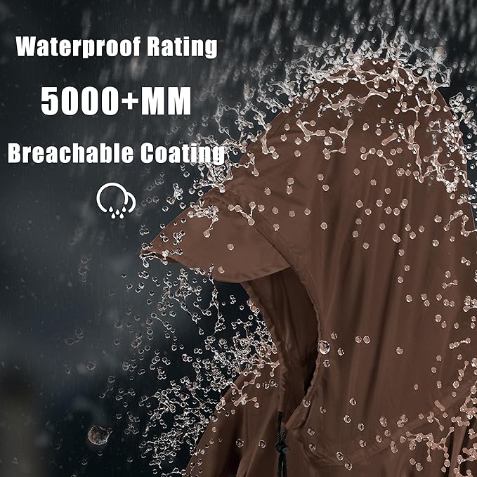 Coralrain Hooded Rain Poncho Lightweight Waterproof Unisex Raincoat Jacket with Pocket for Men Women Adult