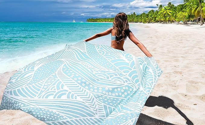 Beach Blanket Waterproof Sandproof Beach Mat 79" X 83"/10'x9'for 2-8 Adults Quick Drying Outdoor Picnic Mat Beach Accessories for Travel, Camping, Hiking