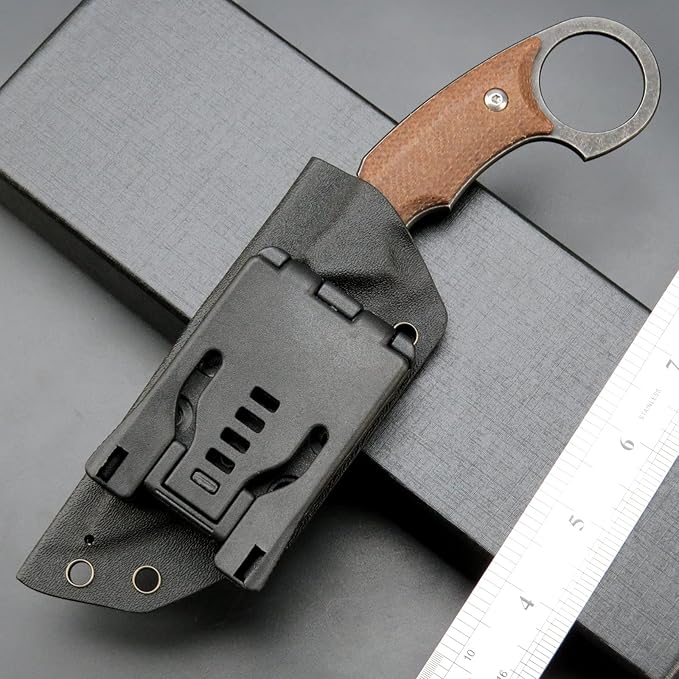C1117 Fixed Blade Knife,D2 Steel Blade +Micarta Handle Outdoor EDC Survival Claw Knife with Kydex Sheaths(Brown) …