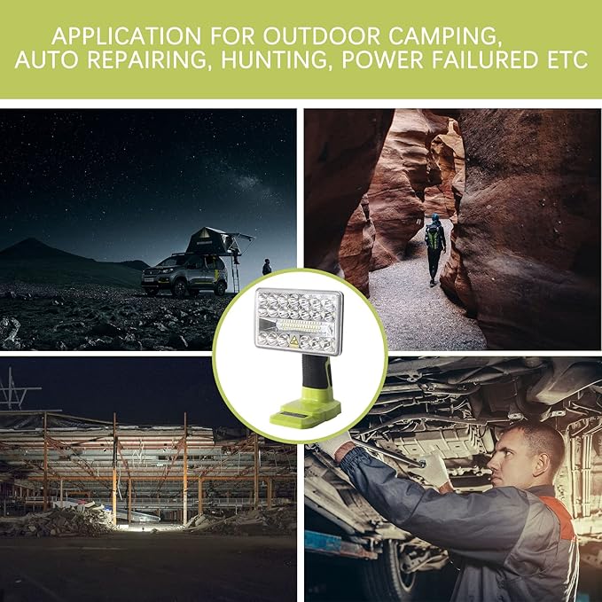 YEX-BUR Cordless LED Work Light for Ryobi 18v Battery, 18W 2000LM Power LED Spotlight Handheld Flashlight Portable Jobsite Light for Outdoor Camping, Emergency, Power Outages