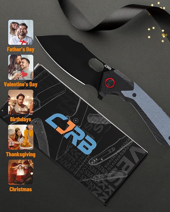 CJRB Folding Pocket Knife Caldera (J1923) AR-RPM9 Powder Steel Blue G10 Handle for Men EDC Camping Hiking Outdoor