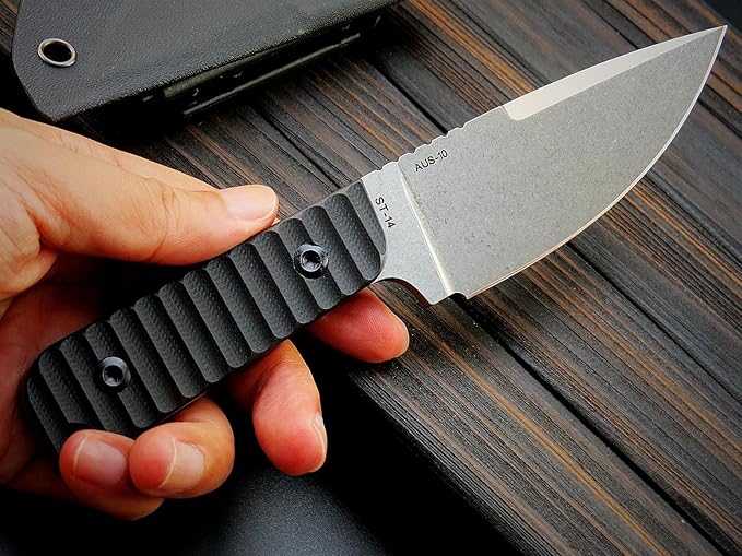 Sitivien ST14 Fixed Blade Knife AUS-10 Steel Blade G10 Handle Full Tang EDC Tool Knife for Outdoor Camping Hiking Hunting Adventure Bushcraft(Black)