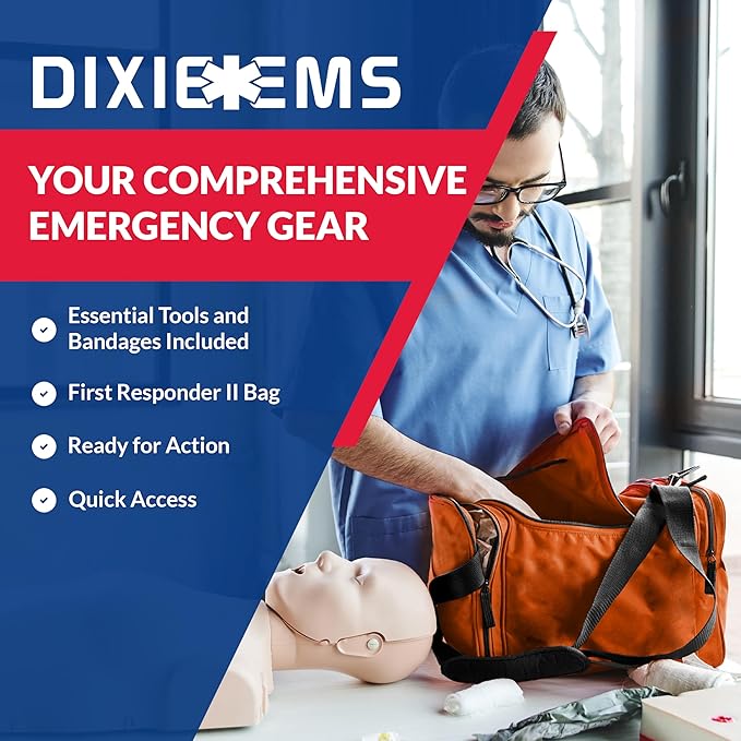 Fully Stocked Trauma First Aid Kit ??First Responder II Bag with Tools, Gauze, Bandages, Scissors & Gloves ??Compact & Portable ??OSHA and ANSI Compliant ??Orange