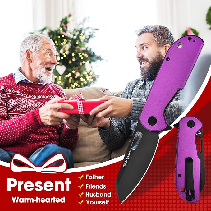 TONIFE Galaxy Mini Folding Knife with D2 Steel Blade and Aluminum Handle, EDC Pocket Tool for Camping, Hiking, and Survival (Purple)