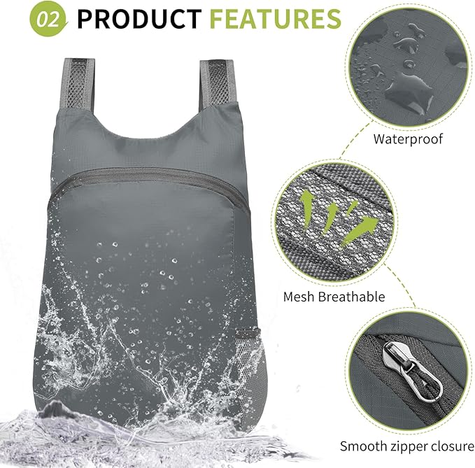 20L Ultra Hiking-Daypack Lightweight Foldable Travel Packable Backpack for Camping Cycling Outdoor,grey