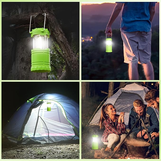 2-Pack LED Green Camping Lanterns, Portable Camping Lights, Outdoor Handled Lamps, Essential Emergency Lights for Power Outages, Hiking, Hurricane