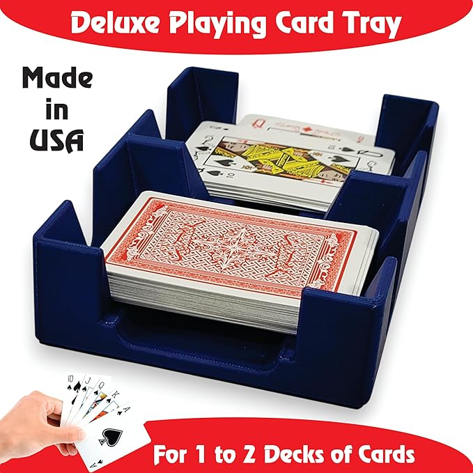 Deluxe Playing Card Tray or Caddy for Card Games Like Canasta, Rummy, UNO and More - Cardian Brand cardholder/Caddy with Felted Bottom - Non-Swivel - Made in USA (Blue)