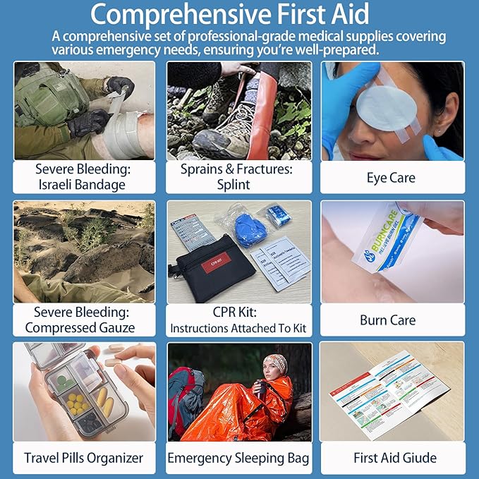 Comprehensive First Aid Kit For Home, Premium Emergency Trauma Kits with Shoulder Strap for Car Camping Gear, Waterproof Survival Kit, Home Essentials, Outdoor Emergency Medical Supplies -324 Piece