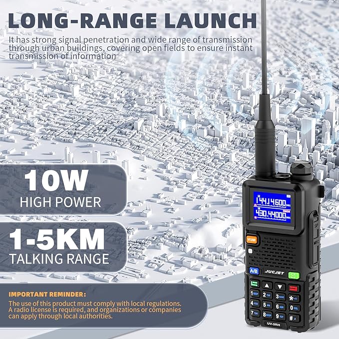 5RH Ham Long Range Radio 10W Radio (Upgraded of UV-5R), 999CH One Key Frequency Match, 2500mAh Battery Rechargeable Walkie Talkies, with Programming Cable, Earpiece, Type-C Charging(2 Pack)