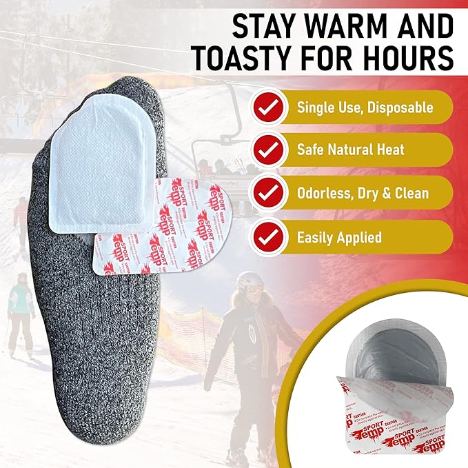 Toe Warmers - Up to 10 Hours of Heat, Easily Apply with Adhesive - Ultra Thin, Easy, All Natural - Air Activated, Odorless Hot Toe Warmers - Sport Temp