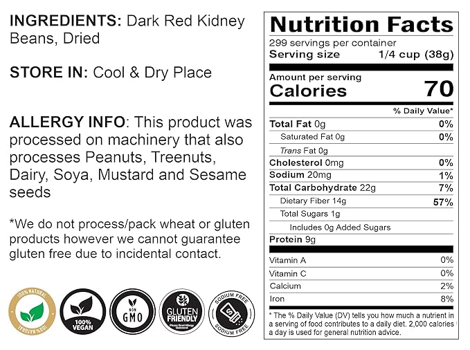 Rani Red Kidney Beans, Dark 400oz (25lbs) 11.36kg Bulk Box ~ All Natural | Vegan | Gluten Friendly | NON-GMO | Kosher | Raj Mah