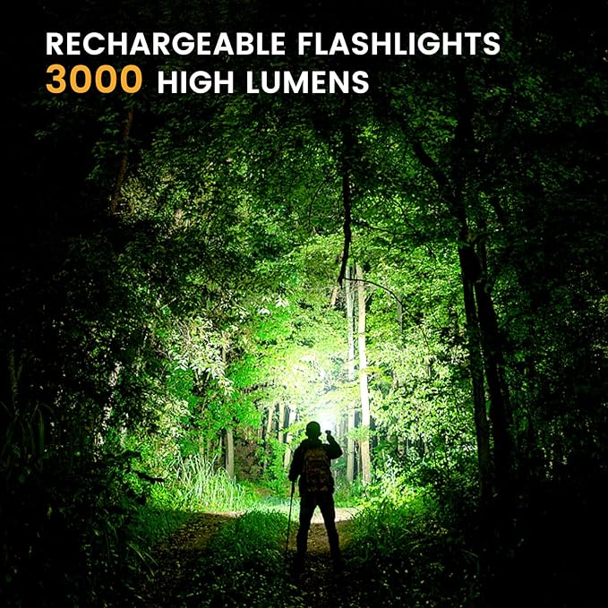 L21 2PCS Rechargeable Flashlight Super Bright 3000 High Lumens, 5 Modes Pocket Flashlight USB-C, Compact Flashlights for Emergency, Home (Black-2)