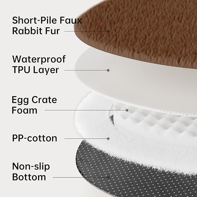 OhGeni 31 inches Calming Donut Orthopedic Dog & Cat Bed for Medium Pets, Warming Comfort Fluffy Short Pile Fur, Durable Waterproof Machine Washable Removable Cover, Cute Round Bed for Puppy, Brown