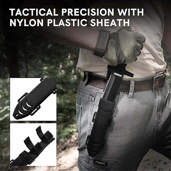 Dispatch Fixed Blade Hunting Knife with Sheath, 12-inch Survival Knives for Men Tactical Bowie Knife with Non-Slip Handle for Bushcraft, Outdoor Camping