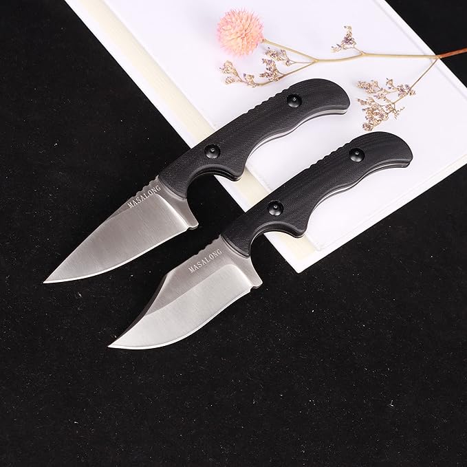 MASALONG kni232 EDC 9Cr14MOV Hard Stainless Steel knife Camping Fixed-Blade Knives (Butcher Knife B)