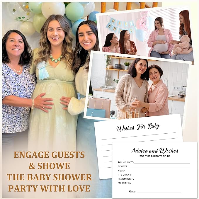 50 Pcs Baby Shower Advice and Wishes Cards Box For Parents To Be - Advice For New Parents Baby Shower Decorations Girl and baby shower Games Boy, Wishes for baby Box BabyShower Ideas