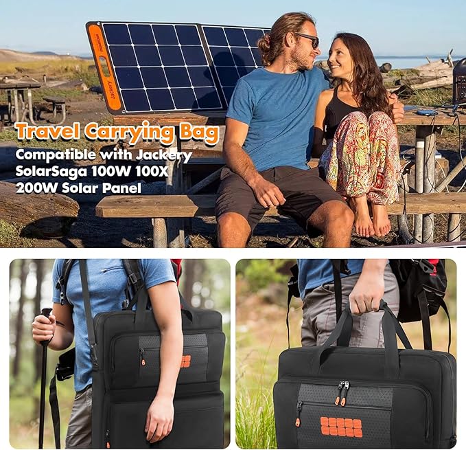 Padded Solar Panel Carrying Case Compatible with Jackery SolarSaga 100W 100X 200W,Travel Solar Panel Storage Bag for 2 Battery Panels Fits for ZOUPW 100W 110w 200w with Multi-Pockets & Shoulder Strap