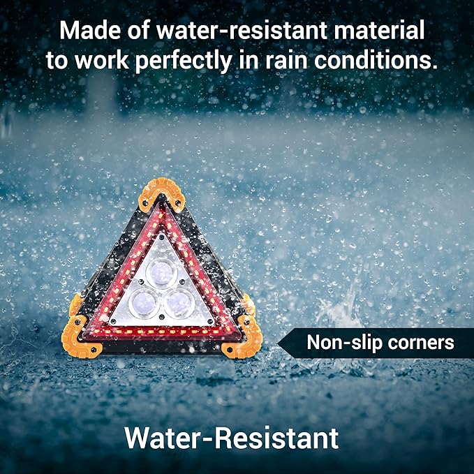 Emergency Warning Triangle - LED Light, Water-Resistant, Shockproof & Portable
