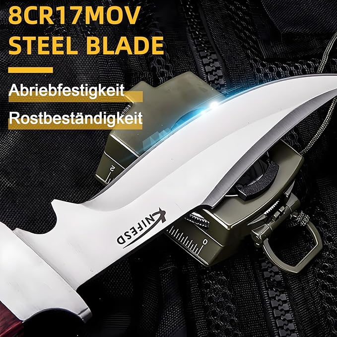 UMF Fixed Blade Knives with Sheath large Hunting Knife Full Tang Bushcraft Knives Skinning Knife Deer Hunting Knives, Big Camping Outdoor (b-red)