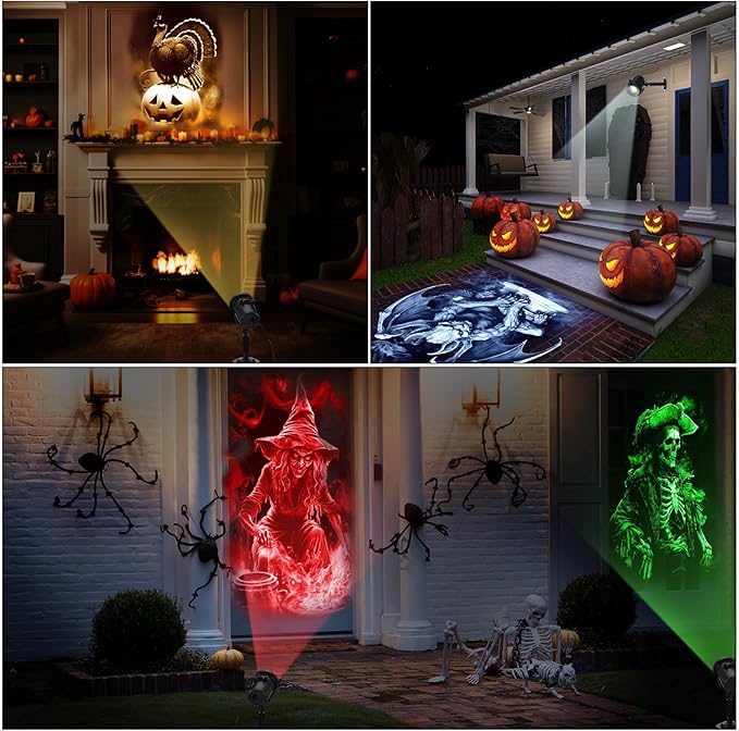 Christmas Projector Lights 2025 Upgrade 3D Dynamic Outdoor Indoor Decorations 4 Colors Light, with Remote and 12 HD Effects, Santa Claus Snowman Xmas for House Window Garden Decor