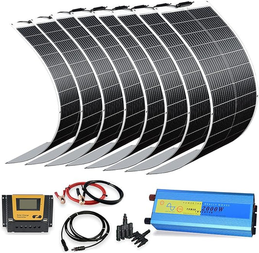 XINPUGUANG 800w 24V Solar System Kit 100w Flexible Solar Panels Monocrystalline Cell Module 2000w 110v Inverter ï¼?2v/24v 45A Controller Off Grid Solar Battery Charge for RV,Cabin,Tent,Boat (800W)