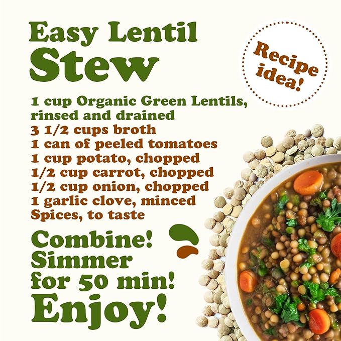 Food to Live Organic Whole Green Lentils, 1 Pound ??Non-GMO, Dried Raw Beans, Sproutable, Vegan, Kosher, High in Folate, Dietary Fiber, Protein, No Soaking Required, for Soups, and Veggie Burgers