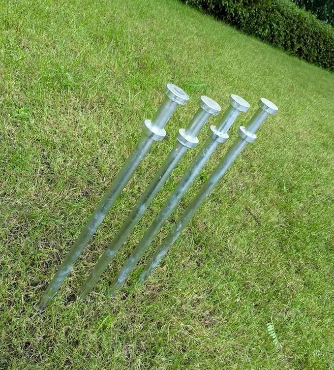 Double Head Tent Stakes - Heavy Duty 1045 Steel Heat-Treated Ground Spikes, Forged Geometric Sharp Tips for Stronger Hold, 0.79??20mm) Diameter x 24" Length, 4-Pack