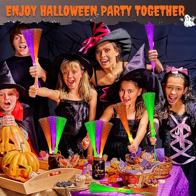 Halloween Glow Sticks Party Favors Supplies for Kids Bulk-24 Pack, Light UP Fiber Optic Wand Toys for Toddlers, Goodie Bag Basket Stuffers Fillers, Non Candy Trick or Treat Party Games Activities