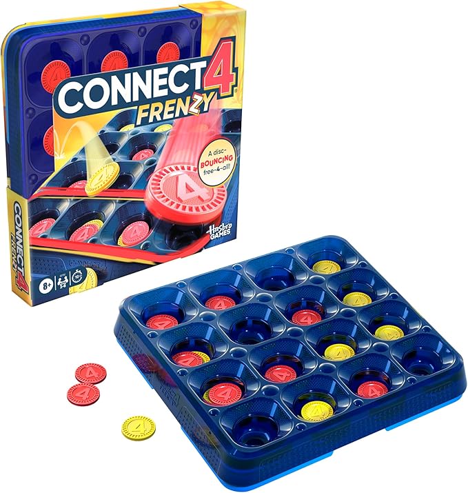 Connect 4 Frenzy Game | Bounce Discs 4 The Win | Family Party Games for Kids, Teens, and Adults | Ages 8+ | 2 to 6 Players | 10 Mins. | Portable Games