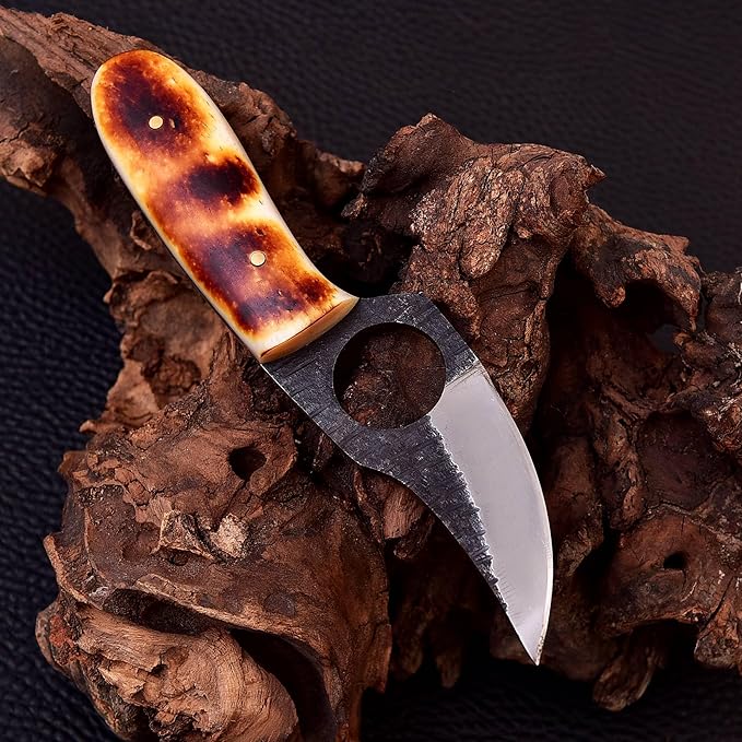 Skinning Knife,Small Hunting Fixed Blade Knife,Damascus Bone Skinning Knife, 3 Inch Blade Outdoors Camping Gear, Fixed Blade Bushcraft Knives,Knife for men