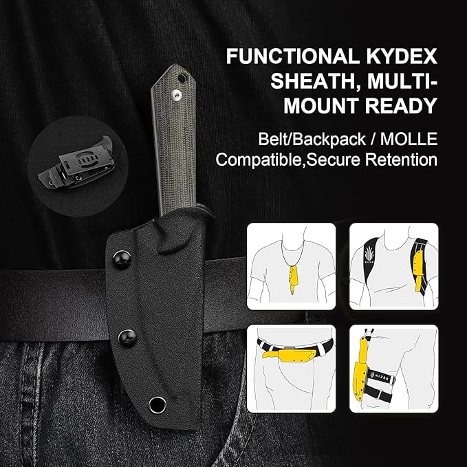 Kizer Mini Harpoon Fixed Blade Knife with Sheath, AEB-L Blade Hunting Knife with Micarta Handle, Camping Fixed Blade Small EDC knives for Hiking, Survival 1040SM2