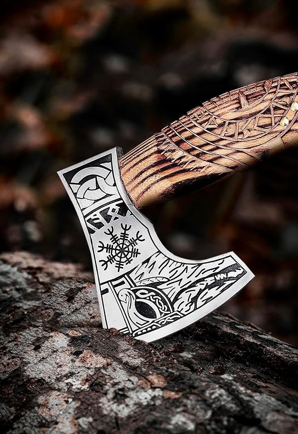 AX-7992 Custom Gift Forged Carbon Steel Viking Axe with Rose Wood Shaft, Viking Bearded Camping Axe, Mens Gift, Poshland Axe
