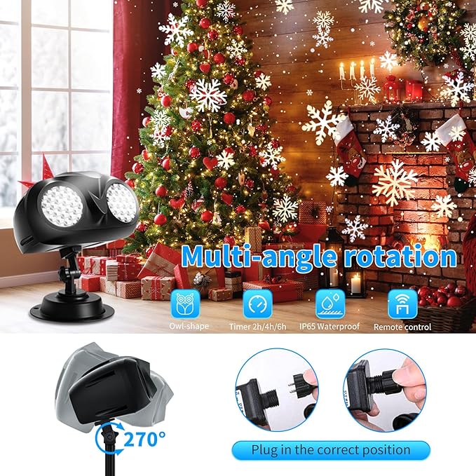 MILPROX Christmas Snowfall Projector Lights, Updated Double-tube Snowflake Projector Lamp, Larger Area Clearer Rotating Falling Snow Spots, Indoor Outdoor Holiday Decoration for Halloween Party Garden