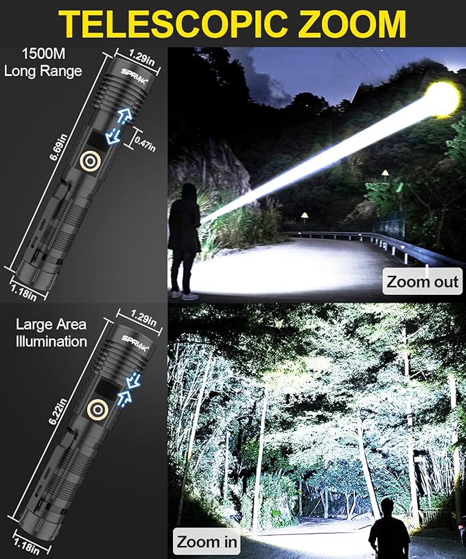 Rechargeable Flashlight High Lumens-Super Bright Magnetic Flash Light with Power Digital Display, Long Range,Dimmable,Waterproof,Pocket Handheld Tactical LED Flashlights for Emergency