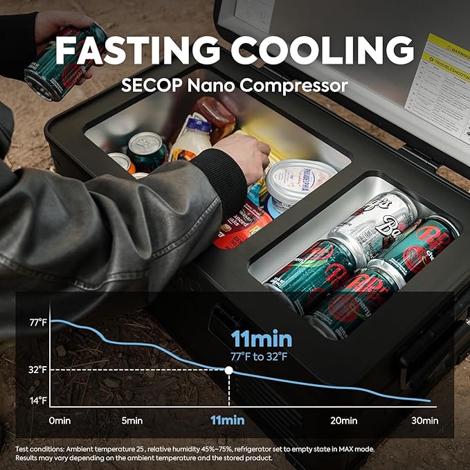 ICECO APL20 12V Refrigerator with Battery, 21 Qts Aluminum Portable Freezer, Car Fridge with SECOP Nano Compressor, -4℉~68℉,Electric Cooler Powered by AC/DC or Solar, Refrigerator for Vehicles